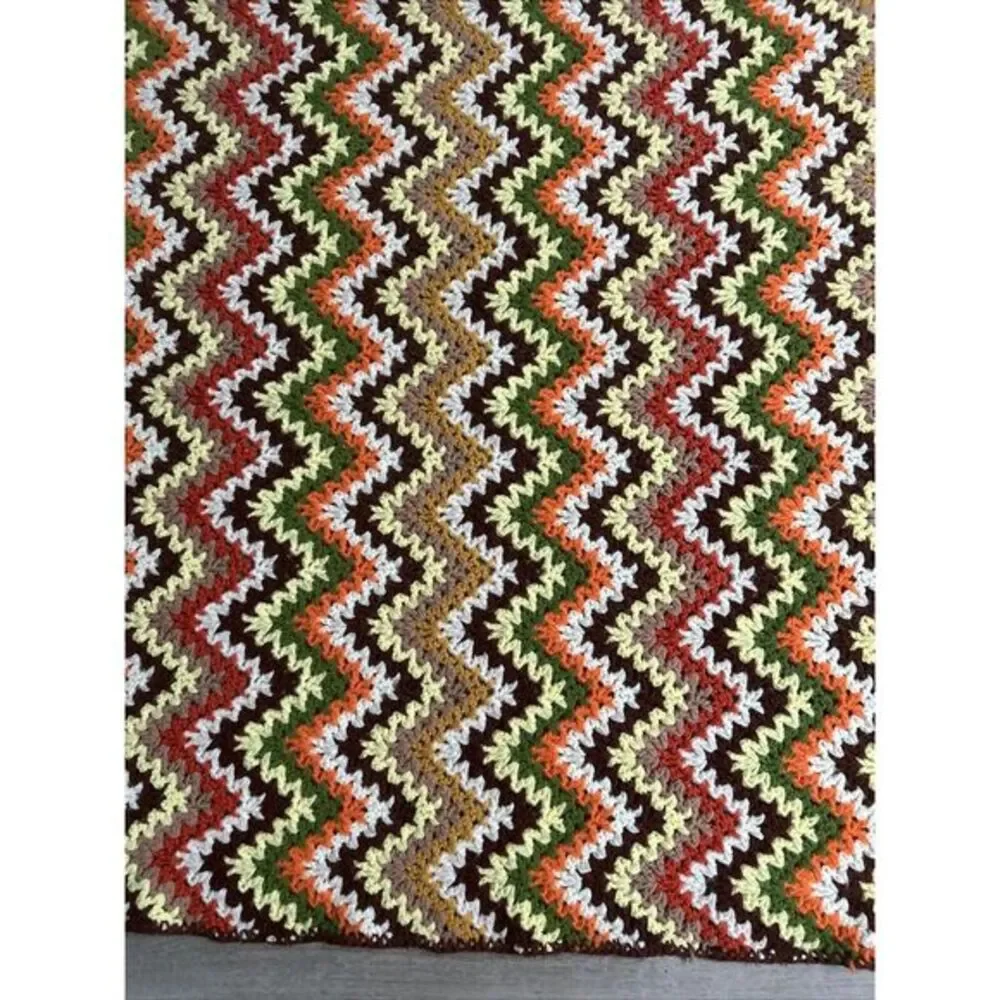 Vintage‎ Crochet Chevron Zig Zag Pattern Throw Blanket Afghan 69